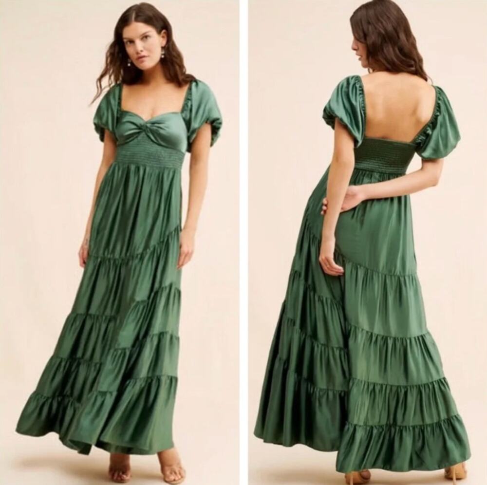 Free People Sundrenched Silky Maxi Dress in Green Boho Formal